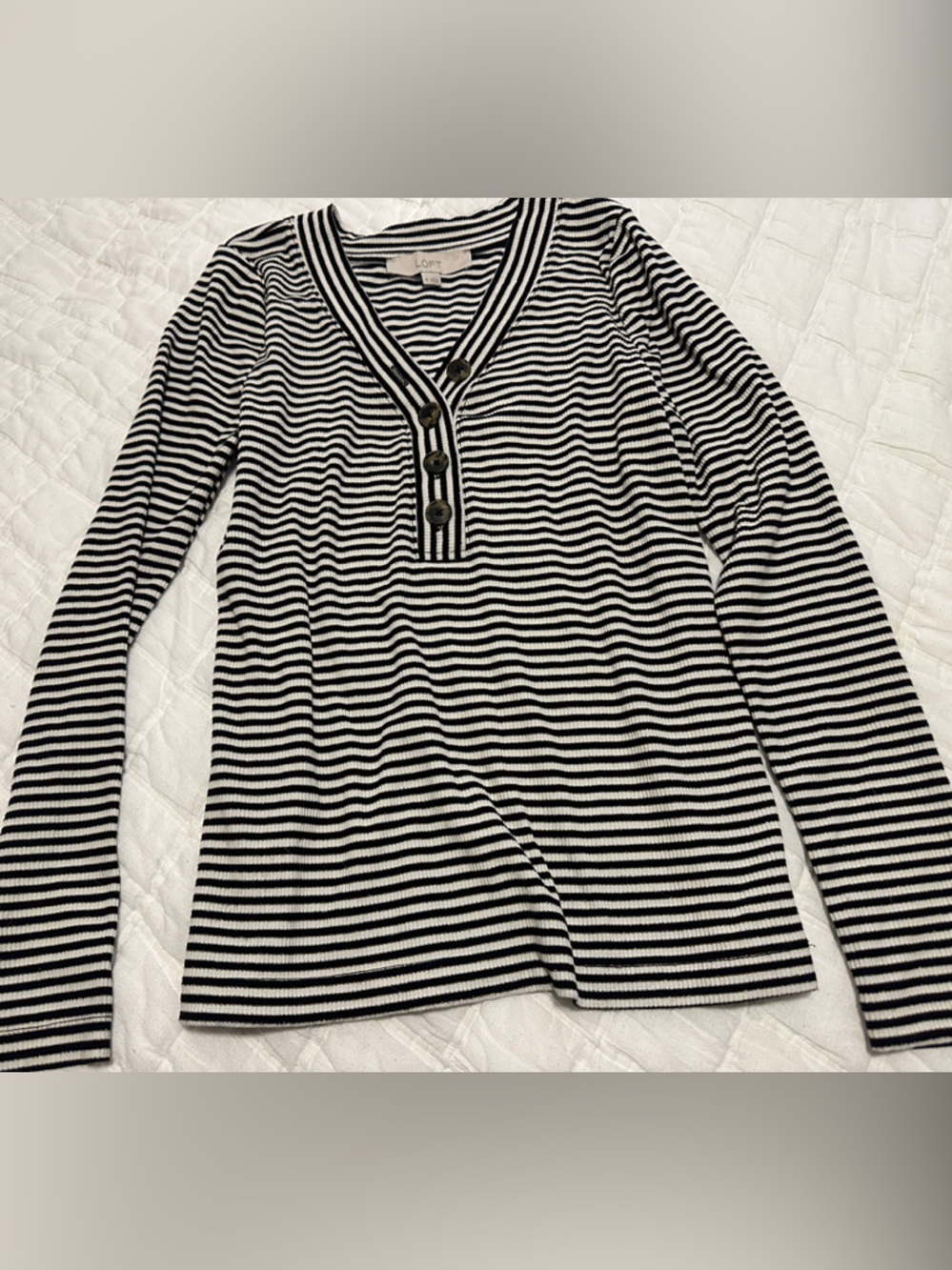 LOFT Black and White Striped Knit Top